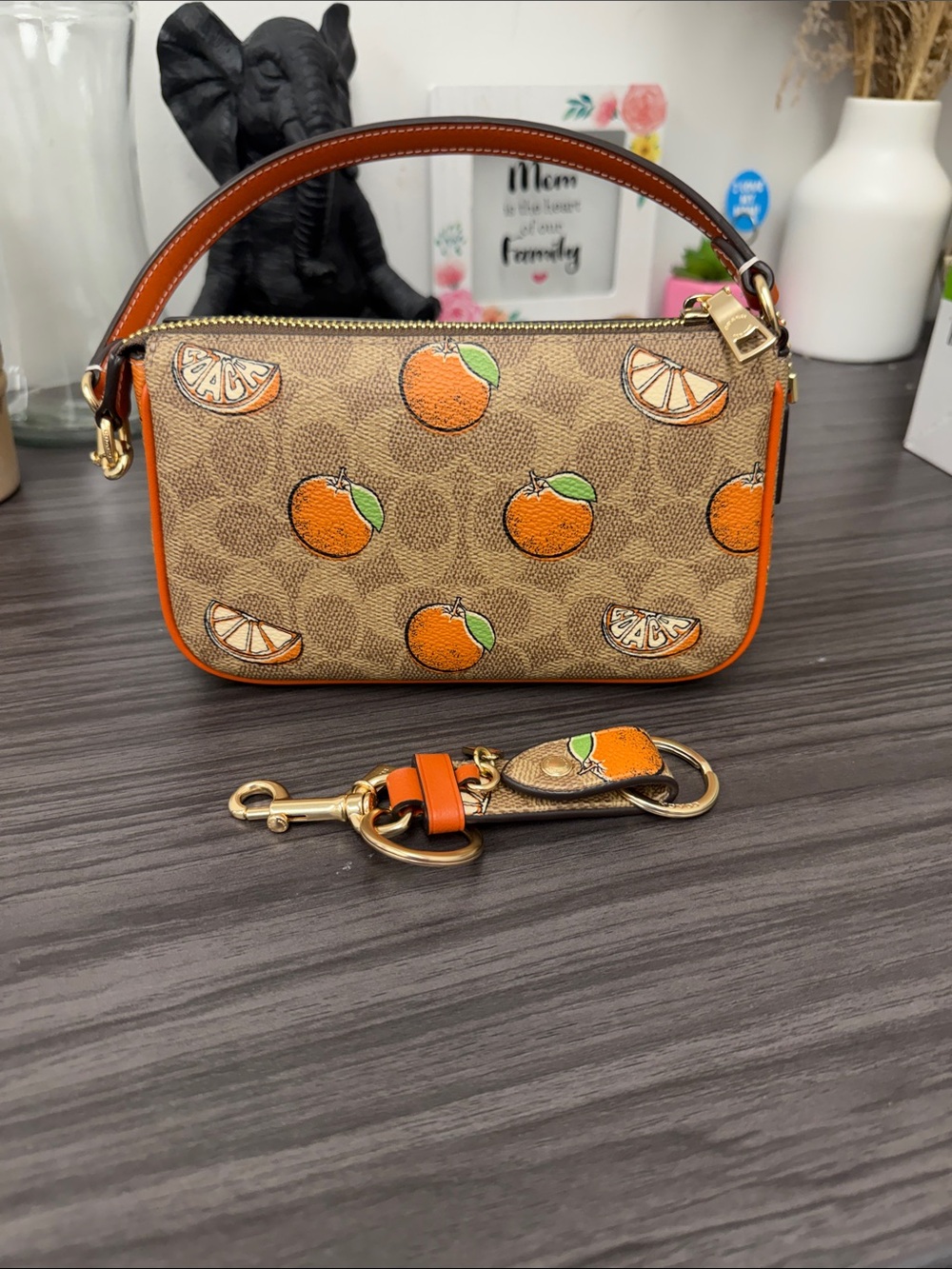 Coach Nolita Orange Print Signature Shoulder Wristlet & extender- Brown/Orange - Picture 2 of 9
